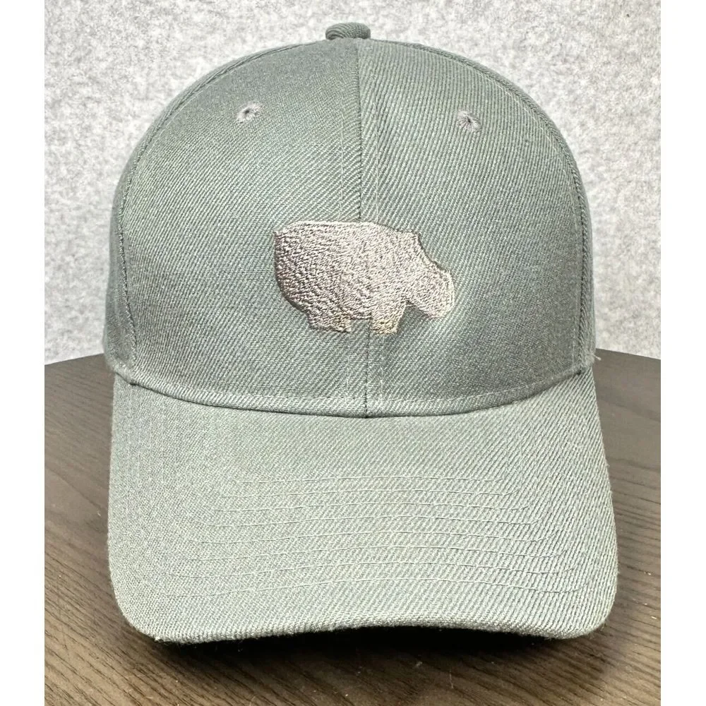 Rhinoceros Embroidered Hat Cap Gray Adjustable Hook‎ & Loop Strap Back